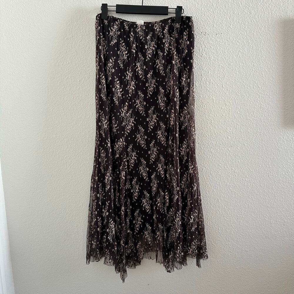 Y2K Surrealist MeshFloral Stretch Maxi Skirt Brown Size 4